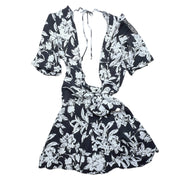 Whimsy + Row White Romper Floral Black Pattern XS