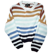 Lulus Semi Cropped Sweater Striped White Blue Small