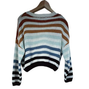 Lulus Semi Cropped Sweater Striped White Blue Small