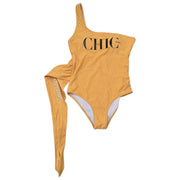 CHIC NYC Swimwear Bathing Suit Belted Yellow Mustard Size Small