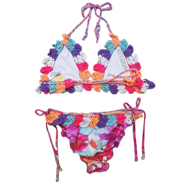 Agua Bendita Bikini Two Pieces Crochet Floral Boho Size L Small Fit