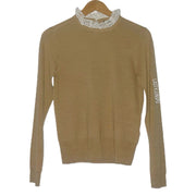 J Crew Tan Sweater Lace Wool 100% Long Sleeved Size Small
