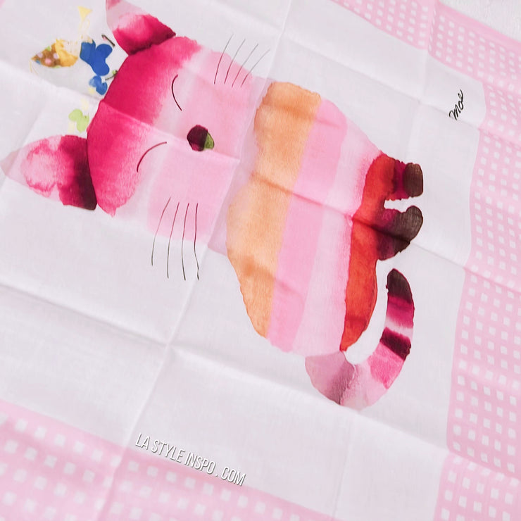 Cat Pink Party Handkerchief Cute Small Scarve Rainbow Ombre by Mae