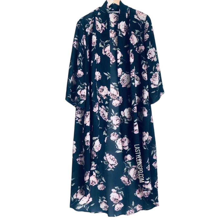 Floral Maxi Robe Blue Navy Pink Size S-M