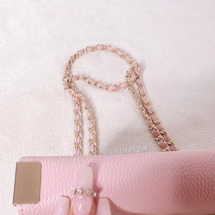 NEW Pink Purse Wallet Small Bag Chained Belt in Gold