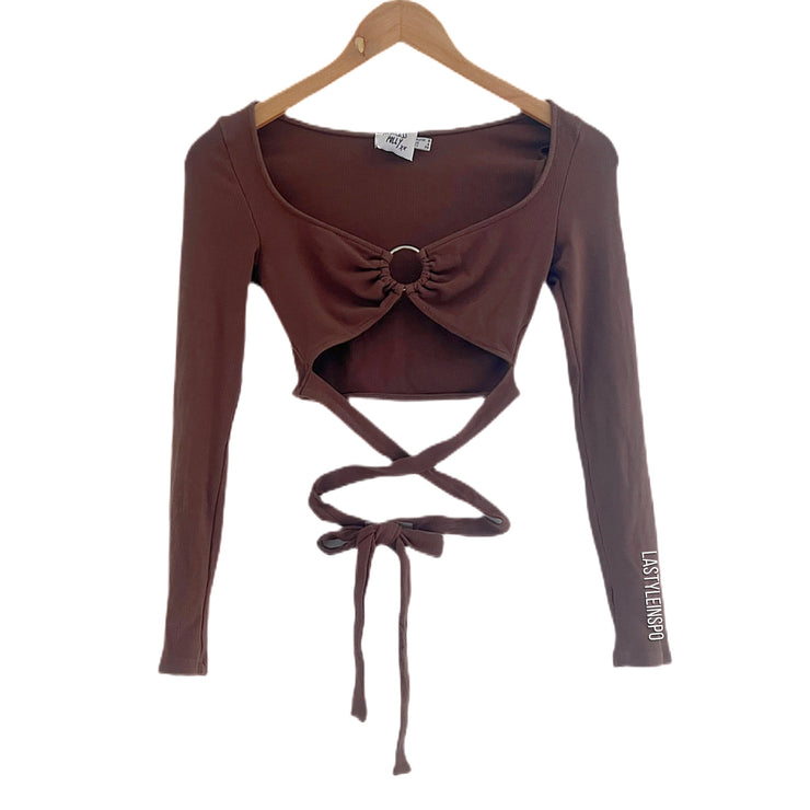 Princess Polly Long Sleeved Crop Straps Brown Size 4