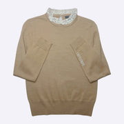 J Crew Tan Sweater Lace Wool 100% Long Sleeved Size Small